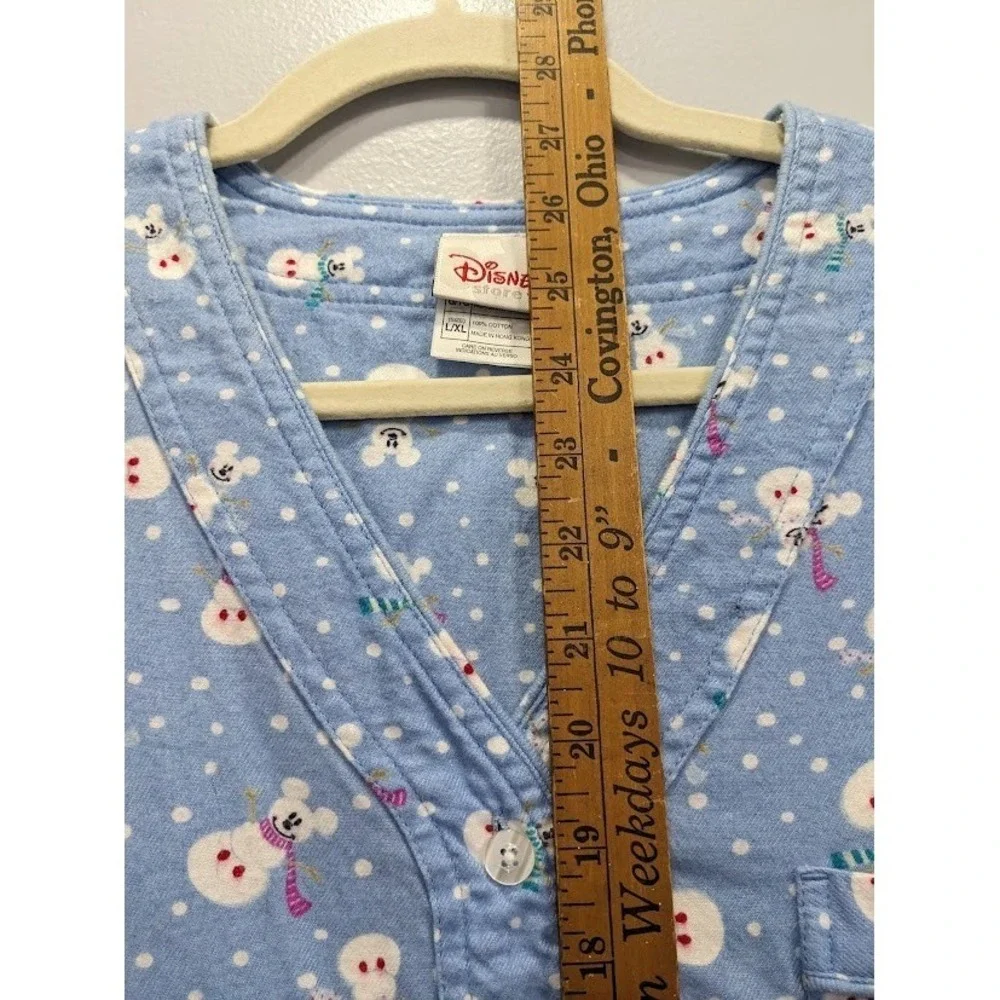 Disney Store Flannel Pajama Set Novelty Print Snowman Mickey Blue Women L/XL - Picture 9 of 16